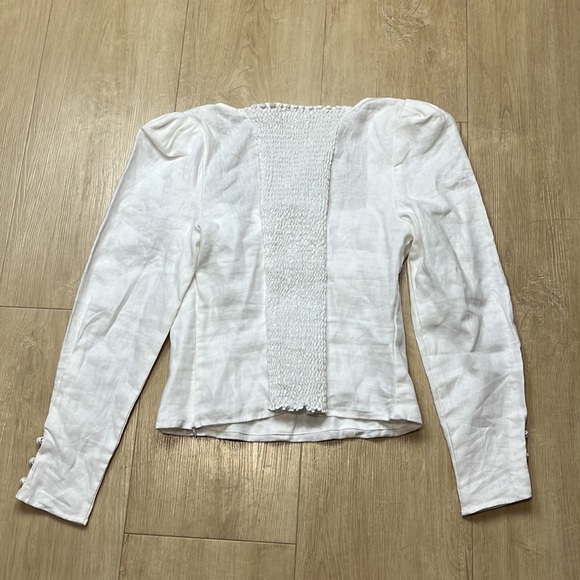 REFORMATION Fillmore Long Sleeve White Linen Top, Size 12 1440 - Picture 6 of 9